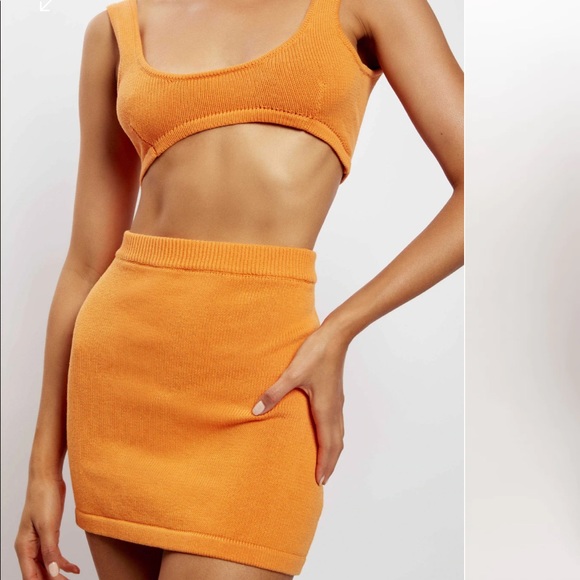 Meshki Orange Aleah Knit Crop Top and Knitted Mini Skirt Set - Picture 2 of 8